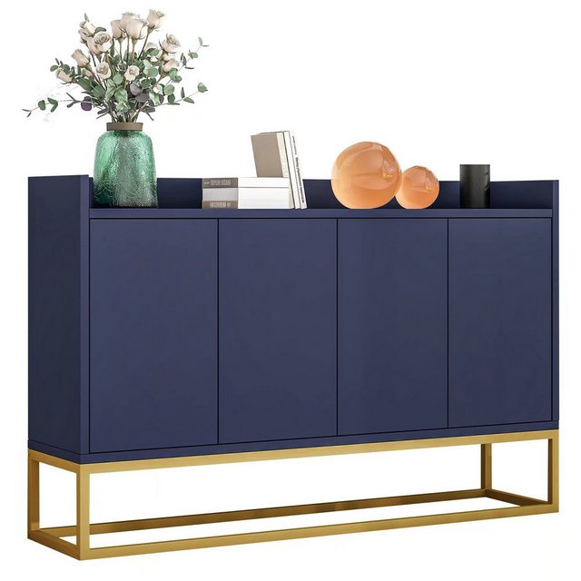 Fine Life Pro Beistellschrank Modernes Sideboard im minimalistischen Stil 4-türiger griffloser Buffetschrank für Esszimmer, Wohnzimmer, Küche (Marineblau)