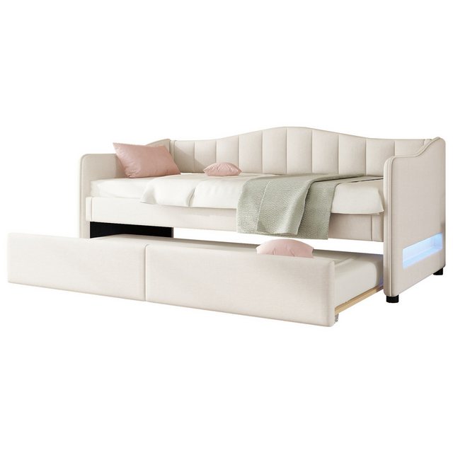 Flieks Daybett, LED Schlafsofa Polsterbett 90x200cm mit Ausziehbett 90x200cm