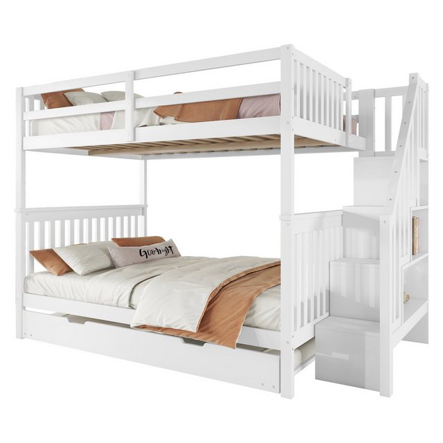 Flieks Etagenbett, Kinderbett Hochbett 140x200cm mit Stautreppe und Ausziehbett 90x190cm