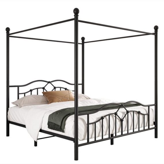 Flieks Metallbett, Himmelbett Doppelbett Kinderbett 140x200cm Schwarz