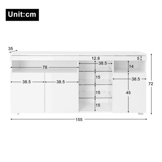 Furnishings Home Beistellschrank Weißer Schranktisch mit LED-Leuchten + 11 Fächern (Set, Schrank mit 11 Fächern)