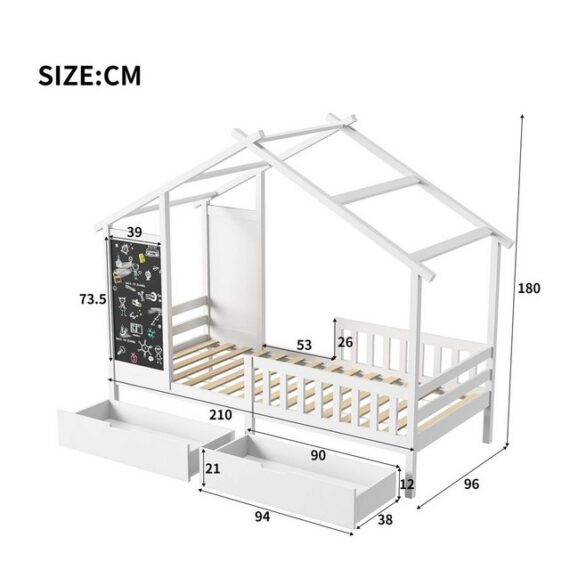 Furnishings Home Holzbett 90x200cm Holzbett mit 2 Schubladen und 2 Zeichenbrettern (Set, Bett)