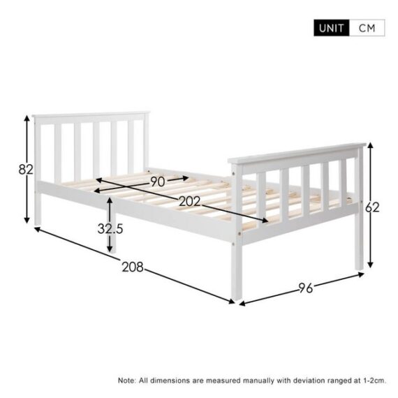 Furnishings Home Holzbett 90x200cm weißes Einzelbett Jugendbett Kinderbett (Set, Bett)