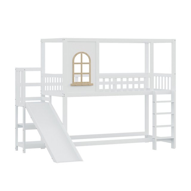 Gotagee Etagenbett Kinderbett Doppelbett Holzbett mit Rutsche Hausform Sicherheitsgitter