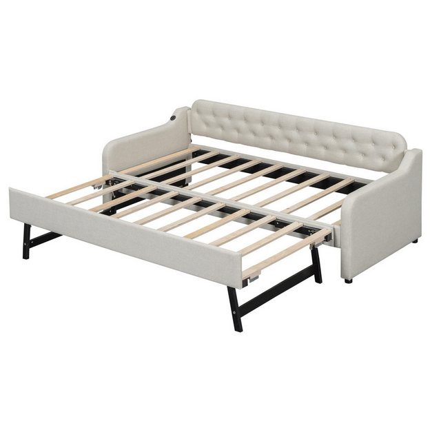 Gotagee Schlafsofa Polsterbett 90x200cm Jugendbett Tagesbett ausziehbares Rollbett, mit ausziehbares Rollbett, USB-Anschluss