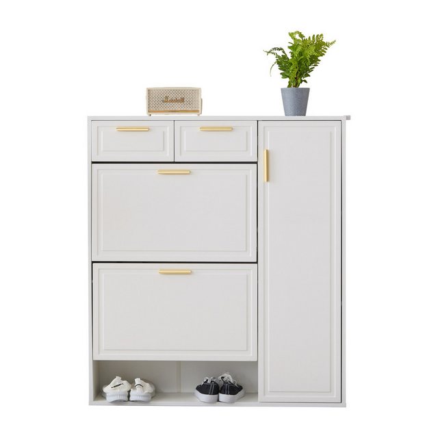 Gotagee Schuhschrank Klappschuhschrank Schließfach modernes Sideboard Weiß Beistellschrank