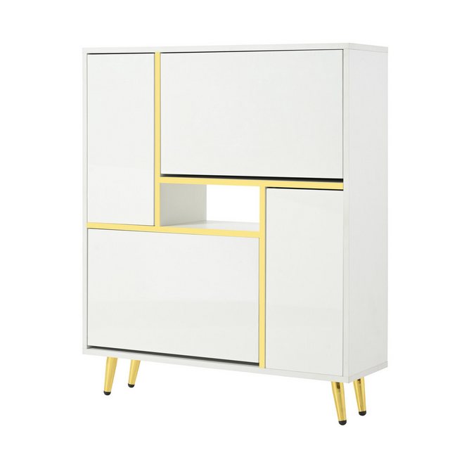 Gotagee Schuhschrank Wohnzimmerschrank Sideboard Vertikalschränke Hochglanzfront LED-Licht 16-farbigem LED-Licht