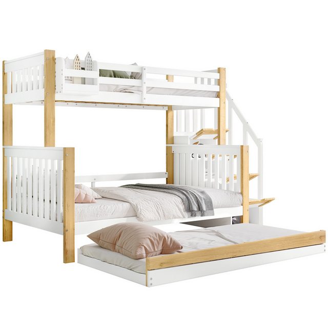 HAUSS SPLOE Etagenbett mit drei Bettpositionen, mit Rollbett, Ecktreppe, Weiß 90/120x200cm (Etagenbett,Funktionsbett, mit Rollbett und Stauraum, Kinderbett,Stauraumbett mit Gitter, Etagenbett), ohne Matratze