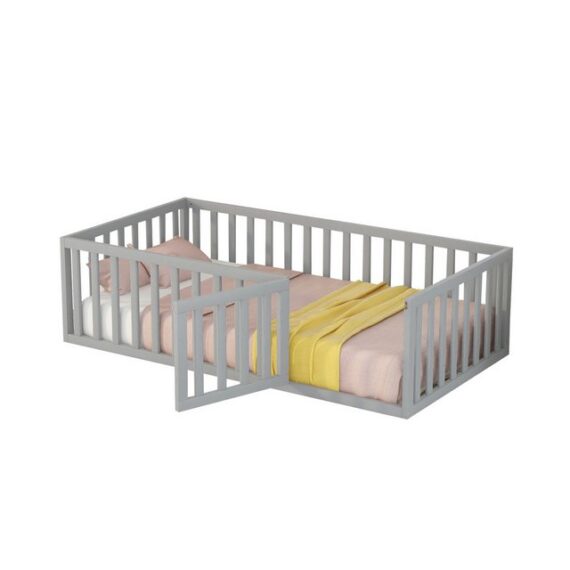 HAUSS SPLOE Kinderbett Einzelbett Holzbett Bettrahmen Kinderbett (mit Zaun und Tür 90x200cm), modernes Design