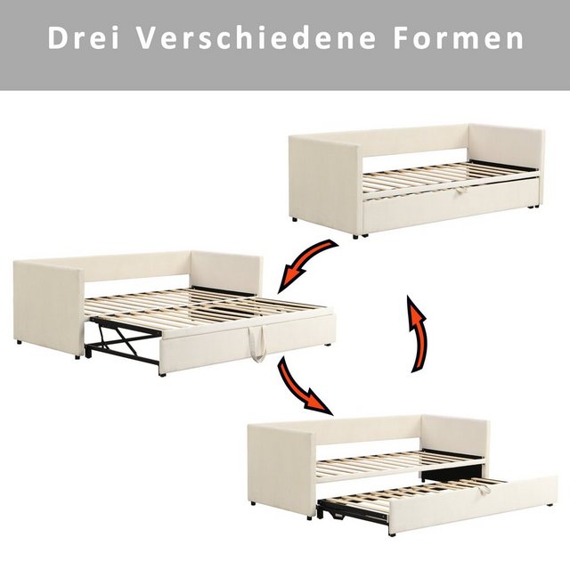 HAUSS SPLOE Polsterbett Tagesbett Polsterbett Kinderbett Schlafsofa Ausziehbares Schlafsofa (mit Lattenrosten, 90/180*200 cm), Samtstoff, ohne Matratze