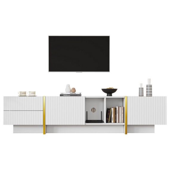 HAUSS SPOLE TV-Schrank mit Schublade, 2 Türen für Fernseher bis zu 80 Zoll Wohnzimmer Weiß (TV-Schrank,Fernsehtisch,TV-Board,TV-Ständer, 1-St., 2 Türen, 2 Schubladen, 2 offene Fächer) für Fernseher bis zu 80 Zoll