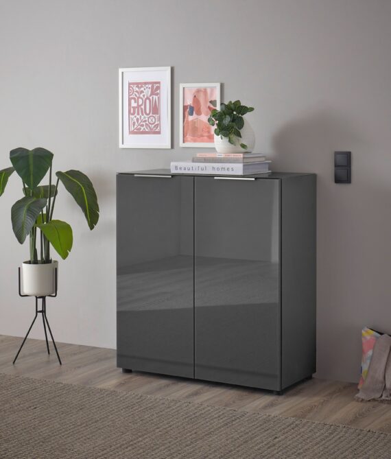 HBZ Kommode "Santorin Mehrzweckschrank-Universalschrank, BxHxT 90x99x40 cm", (1 St.), Mit 2 Türen mit Softclose, 2 Einlegeböden, Glasfront und Glasoberboden