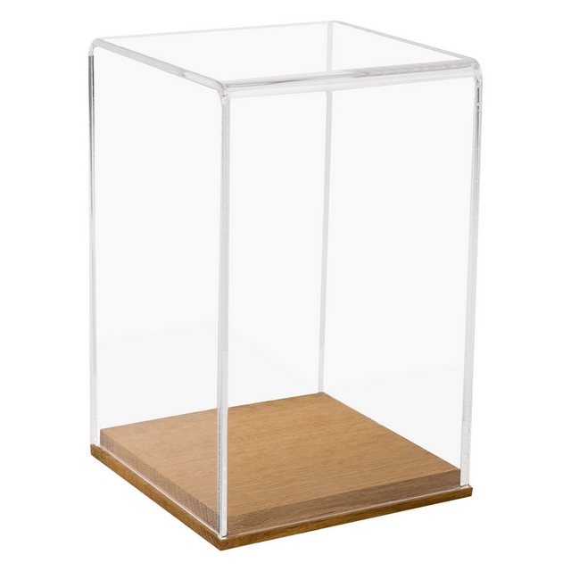 HMF Vitrine Eleganter Acryl Schaukasten mit Holzsockel für Modellautos Sammlerbox für Sammelstücke 14 x 14 x 22 cm, Transparent