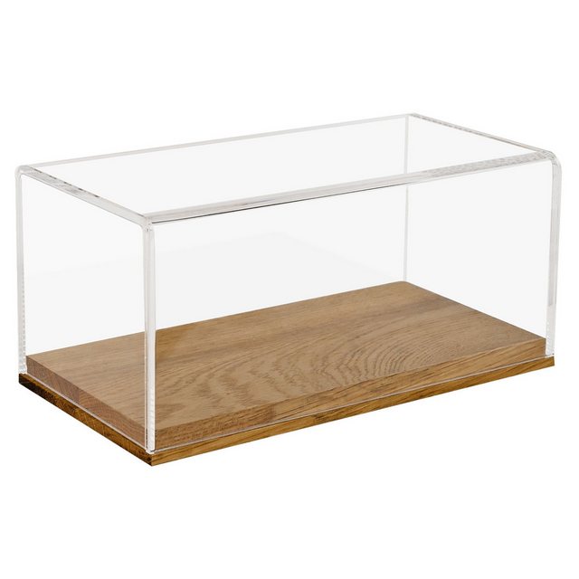 HMF Vitrine Eleganter Acryl Schaukasten mit Holzsockel für Modellautos Sammlerbox für Sammelstücke 24 x 12 x 11 cm, Transparent