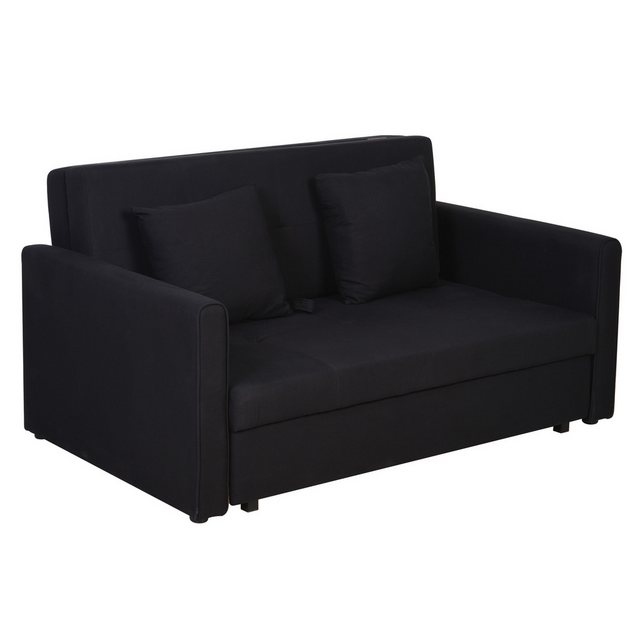 HOMCOM Schlafsofa Schlafcouch mit Bettfunktion, mit Stauraum, 2-Sitzer Sofa 1 Teile, für Wohnzimmer, Polycotton, Holz