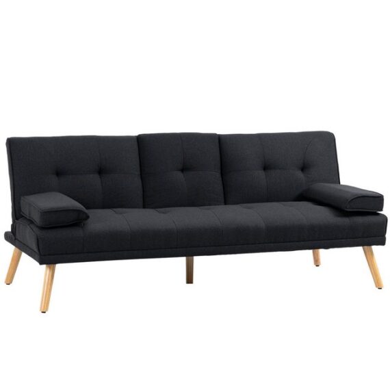 HOMCOM Schlafsofa mit Klappbarem Tisch, Becherhalter, Bettsofa 1 Teile, bis 250 kg Belastbar, für Wohzimmer, Grau