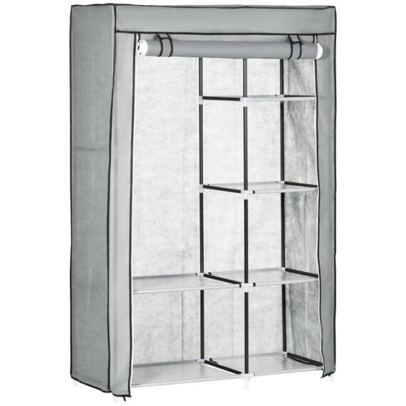 HOMCOM Stoffschrank Klappbarer Kleiderschrank Faltbare Garderobe in Vlies-Optik (Kleiderständer, 1-St., Faltschrank) für Schlafzimmer, Flur, Grau, 103 x 43 x 162,5 cm