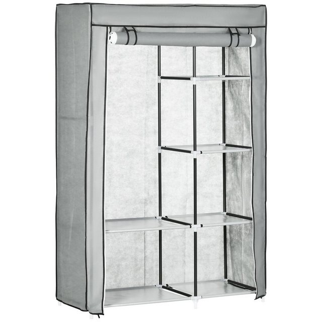 HOMCOM Stoffschrank Klappbarer Kleiderschrank Faltbare Garderobe in Vlies-Optik (Kleiderständer, 1-St., Faltschrank) für Schlafzimmer, Flur, Grau, 103 x 43 x 162,5 cm