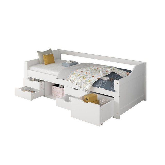 HOME DELUXE Bett Kinderbett COSMOS mit Schubladen 90 x 200 cm (inkl. Lattenrost & wahlweise mit Matratze, 1-tlg), Bett mit Schubladen & viel Stauraum, Einzelbett, Jugendbett