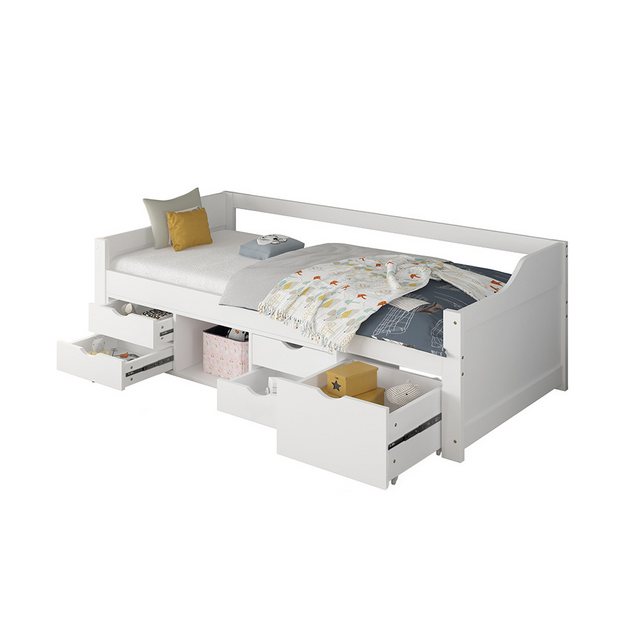 HOME DELUXE Bett Kinderbett COSMOS mit Schubladen 90 x 200 cm (inkl. Lattenrost & wahlweise mit Matratze, 2-tlg), Bett mit Schubladen & viel Stauraum, Einzelbett, Jugendbett