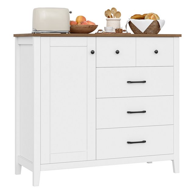 HOMECHO Buffet Sideboard, Küchenschrank mit 5 Schubladen und 1 Tür