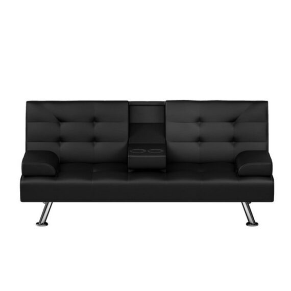 HTI-Living Schlafsofa Klappsofa Schwarz Marwan, Stück 1 Teile, Schlafsofa 2 Sitzer mit Getränkehalter