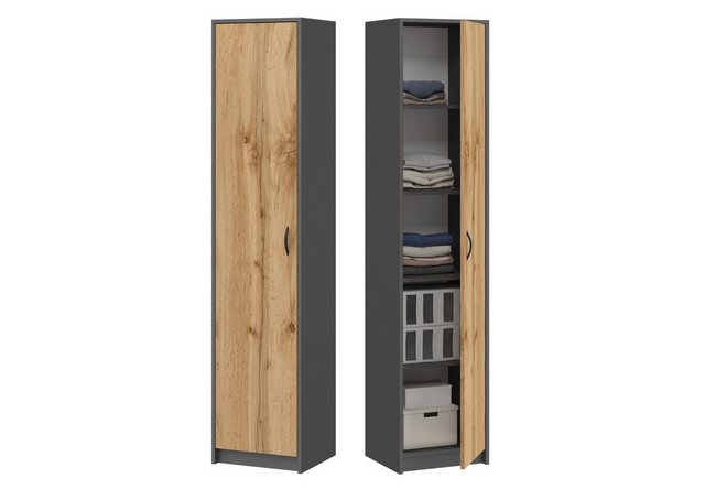 Home Collective Aktenschrank Bücherregal Kleiderschrank Regal 40cm breit 180cm hoch Schrank (Regal Wand schmal Holz für Schlafzimmer Flur Keller Büro) Mehrzweckschrank mit 4 verstellbaren Einlegeböden Anthrazit-Eiche