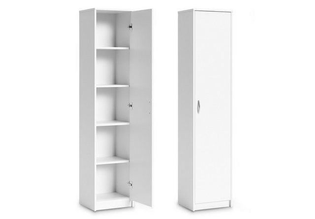 Home Collective Aktenschrank Bücherregal Kleiderschrank Regal 40cm breit 180cm hoch Schrank (Regal Wand schmal Holz für Schlafzimmer Flur Keller Büro) Mehrzweckschrank mit 4 verstellbaren Einlegeböden Aktenschrank weiß