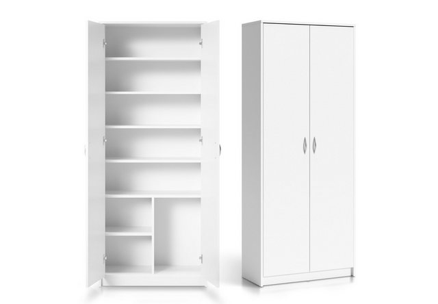 Home Collective Mehrzweckschrank Kleiderschrank Regal 74cm breit 180cm hoch Aktenschrank (Schrank Organizer aus Holz für Schlafzimmer Flur Keller Büro) mit sechs Einlegeböden und Extra-Fach, Haushaltsschrank in weiß