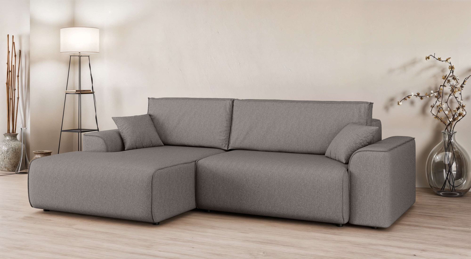 Home affaire Ecksofa „Santenay mit Bettfunktion und Bettkasten, Maße: B/T/H 266/164/90 cm“, L-Form mit Wellenfederung, Schlaffläche: 140×213 cm, auch in Cord