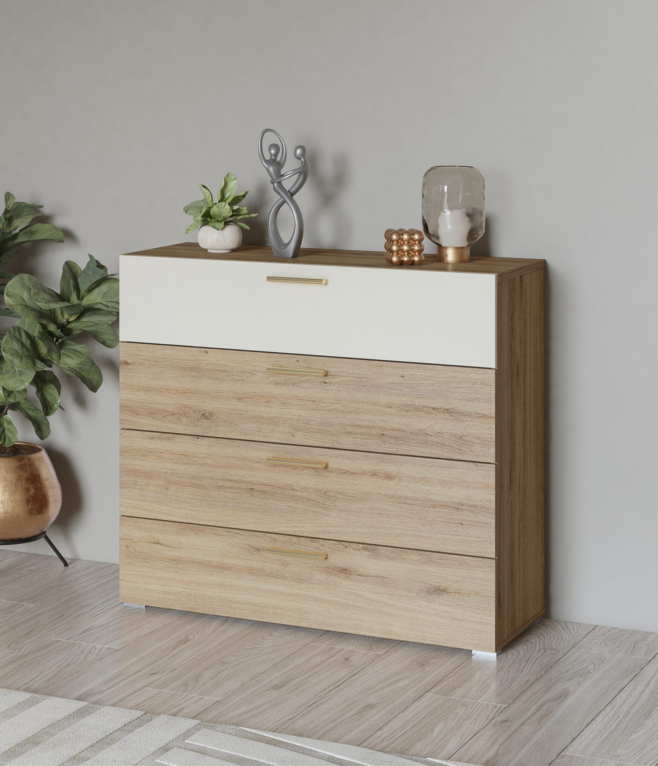 Home affaire Schubkastenkommode „Bitry, Breite 100 cm, Sideboard mit Schubladen, viel Stauraum“, Mehrzweckschrank fühlbare Struktur, Holzoptik