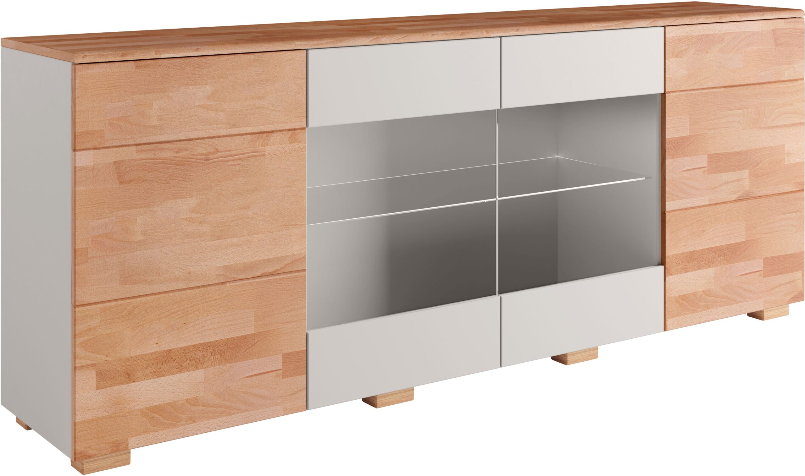 Home affaire Sideboard „Citra teilmassiv“, Breite 200cm,moderne grifflose Optik mit push to open Funktion