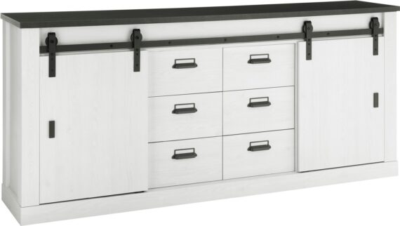 Home affaire Sideboard "SHERWOOD", modernes Holz Dekor, mit Scheunentorbeschlag aus Metall, Breite 201 cm