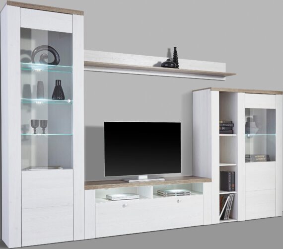 Home affaire Wohnwand "Larona, Anbauwand, Set 4 Teilig", (Set, 4 St.), bestehend aus 1 TV-Board, 1 Highboard, 1 Vitrine, 1 Wandregal