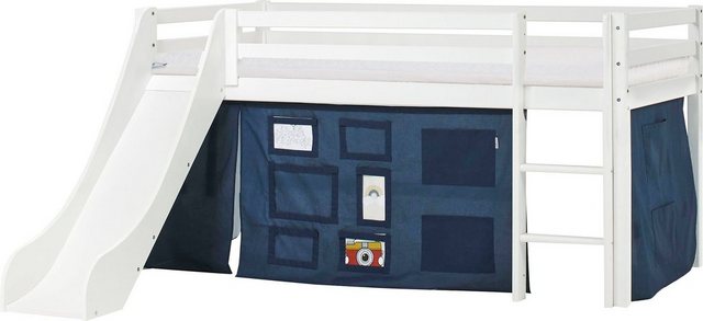 Hoppekids Hochbett „Creator Orion Blue“ Rutsche & Vorhang Blau und viel Auswahl