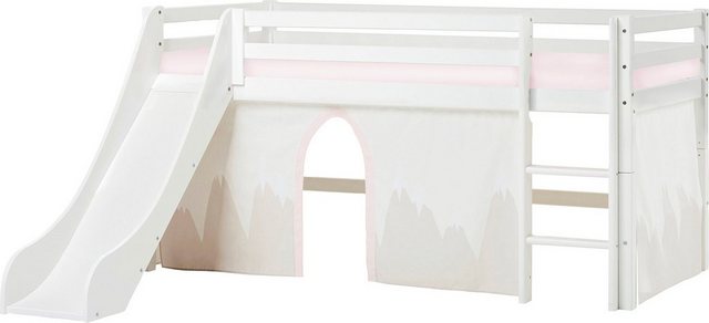 Hoppekids Hochbett „Winter Wonderland“ (Set, 4-St) 90×200 mit Rutsche, Vorhang & Matratze