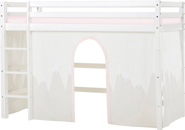 Hoppekids Hochbett „Winter Wonderland“ (Set) Massiv m. Vorhang umbaubar in Einzelbett