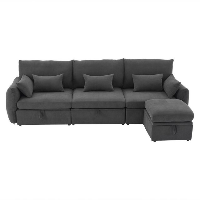 IDEASY Ecksofa Dreisitziges Ecksofa, sofa mit schlaffunktion, abnehmbarem Fußhocker, Mit Stauraum, 5 abnehmbaren Kissen, warmer und bequemer Kord