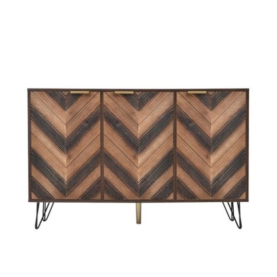 IDEASY Seitenschrank Sideboard, drei Massivholztüren, 120 x 76,5 x 38 cm, (natürliche Holzmaserung) goldene Griffe, geeignet für Wohnzimmer, gang