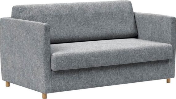 INNOVATION LIVING ™ 3-Sitzer Olan Schlafsofa, innovativ und modern, kompakte Stellfläche, leichtgängiger Ausklappmechanismus, schmale Armlehnen, Eichenfüße