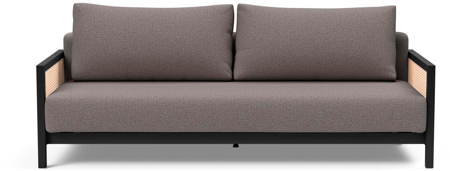 INNOVATION LIVING ™ Schlafsofa „NARVI Retro-Armlehnen mit Geflecht, Dauerschläfer, bequem“, Federkernmatratze für hohen Liegekomfort, Liegefläche Breite 140 cm