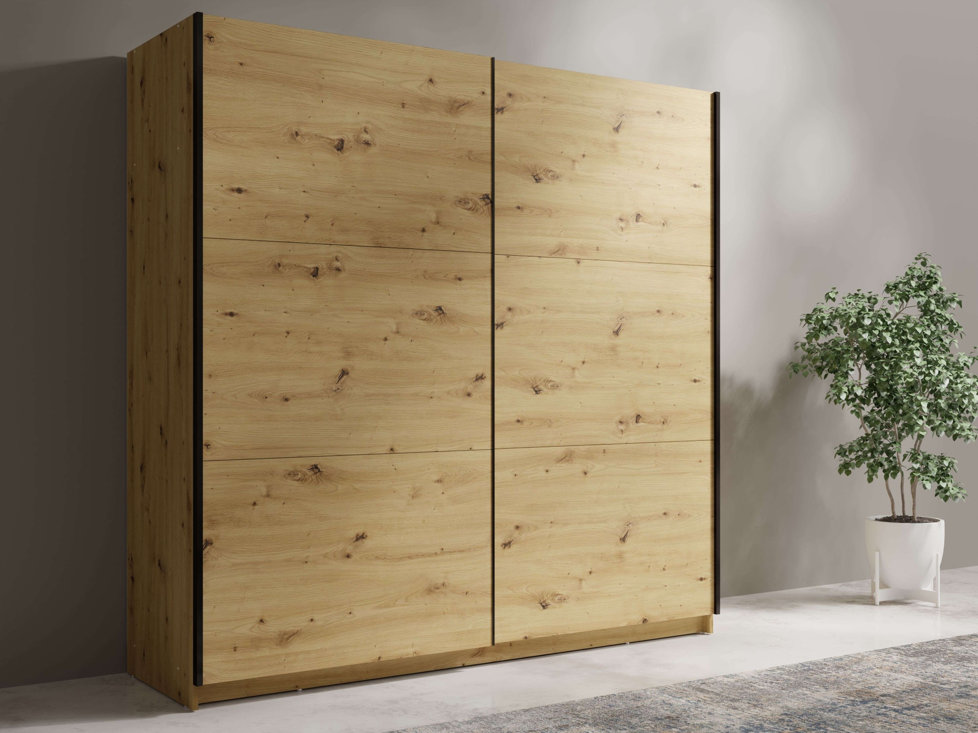 INOSIGN Kleiderschrank „Kleiderschrank Fresno mit 5 Einlegeböden und Kleiderstange“, Garderobe mit 2 Schwebetüren, B/H/T 150/207/62 cm