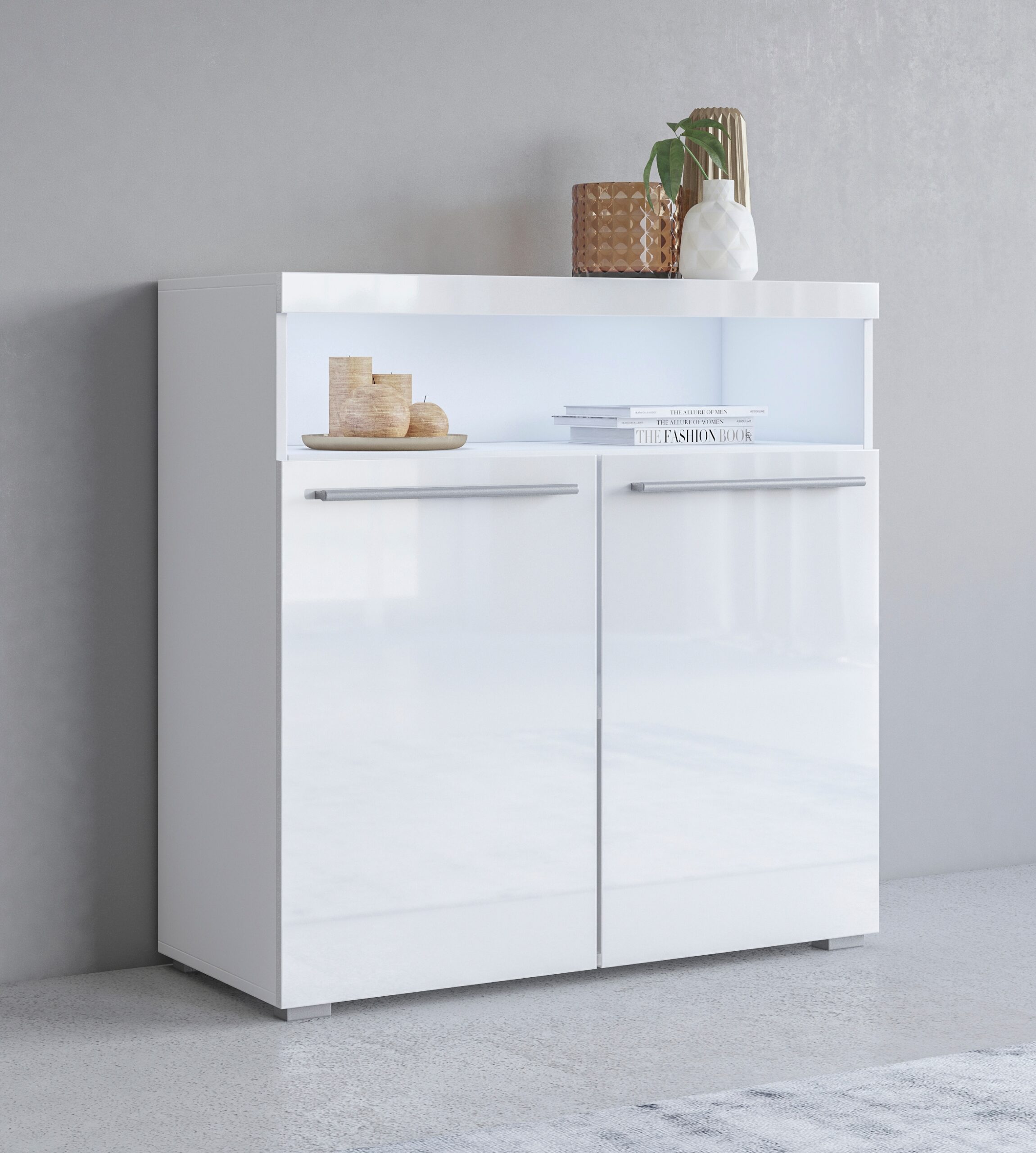 INOSIGN Kommode "India, Breite 91cm, stilvolle Anrichte mit 2 Türen und offene Fach", Sideboard viel Stauraum, ohne Beleuchtung