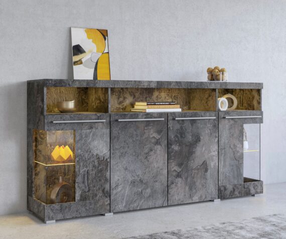 INOSIGN Sideboard "India,Breite 182cm, stilvolle Kommode mit Glastüren", Kombikommode viel Stauraum, Einlegeböden verstellbar,ohne Beleuchtung