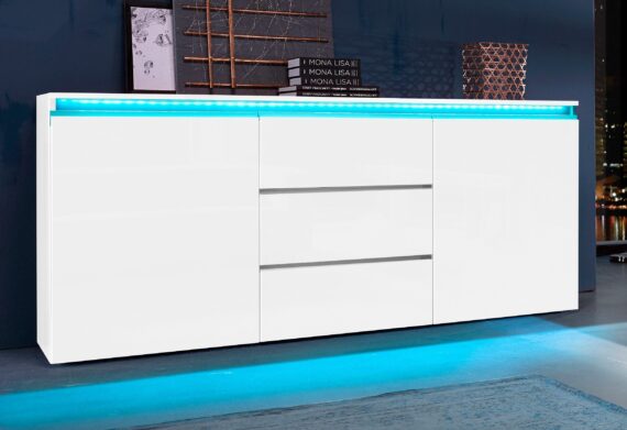 INOSIGN Sideboard "Magic, Kommode, Schrank, Kredenz", mit 2 Türen und 3 Schubkästen Hochglanz lackiert (B/T/H) 180x40x80 cm