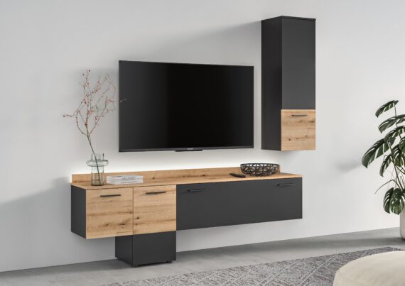 INOSIGN Wohnwand "Laport, Breite 195cm, inkl. 1 Lowboard mit indirekter Beleuchtung &", (2 St.), 1 Hängeschrank, TV-Wand, TV-Möbel, Mediawand, Wohnkombination