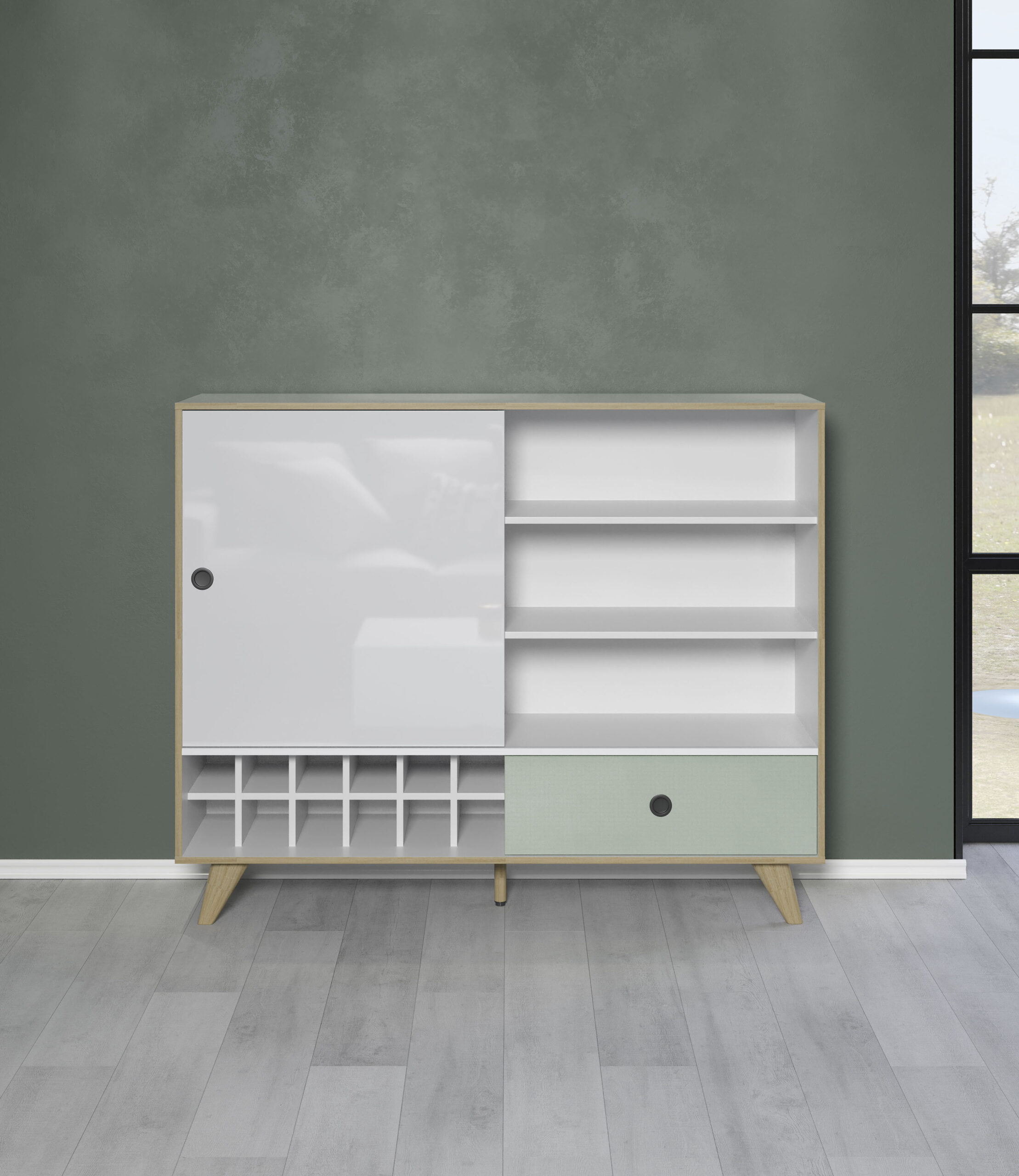 INTER-FURN Highboard „Adelaide“, Stauraumschrank, Breite 145 cm, Integriertes Weinregal