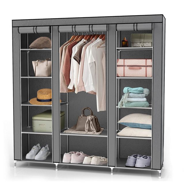 Intirilife Kleiderschrank (Faltschrank 150x175x45 cm in ASCH GRAU, 1-St) Stoffschrank mit Reißverschluss, Kleiderschrank mit Stange und Fächer