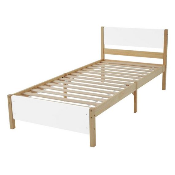 KLAM HOME Bettgestell Holzbett aus Massivholz und MDF (für Kinder-,Jugend-und Schlafzimmer, mit Kopfteil und Lattenrost), Massivholz Bett Kiefer Doppelbett Einzelbett 90x200/140x200cm