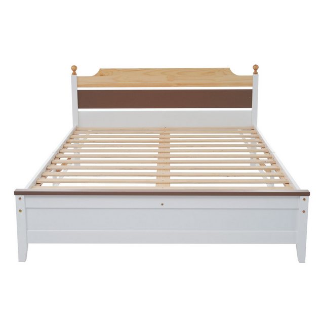 KLAM HOME Bettgestell Massivholzbett Holzbett aus Kiefer (Set, Familienbett mit Kopfteil und Lattenrost), Einzelbett Doppelbett Bettrahmen aus Kiefernholz 90-140×200 cm